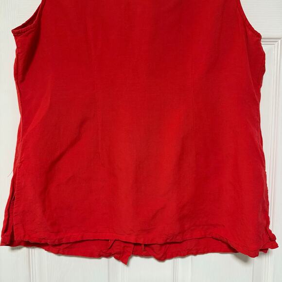Jennifer Women Coral Red Sequin Embroidered Linen Blend Sleeveless Top Size 16 - Picture 16 of 16